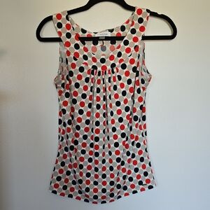 Calvin Klein Women's Sleeveless Work Top with Beige, Red, and Black Polka Dots